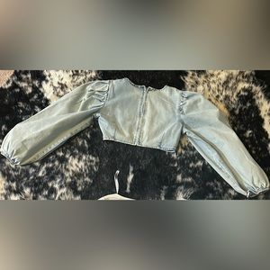 Wash me go cropped denim top washed blue